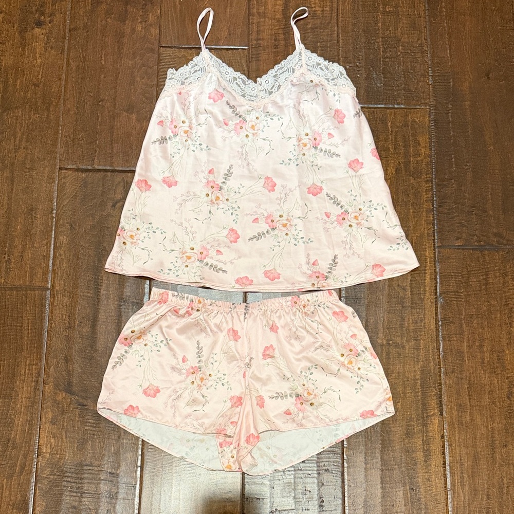 Floral Lace Trim Sleepwear Set - Pink